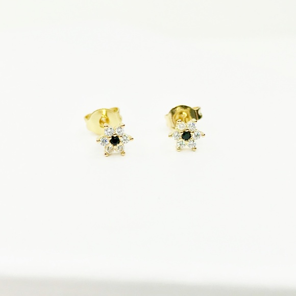 Flower Stud in Gold/Black CZ 925 - Picture 2 of 8